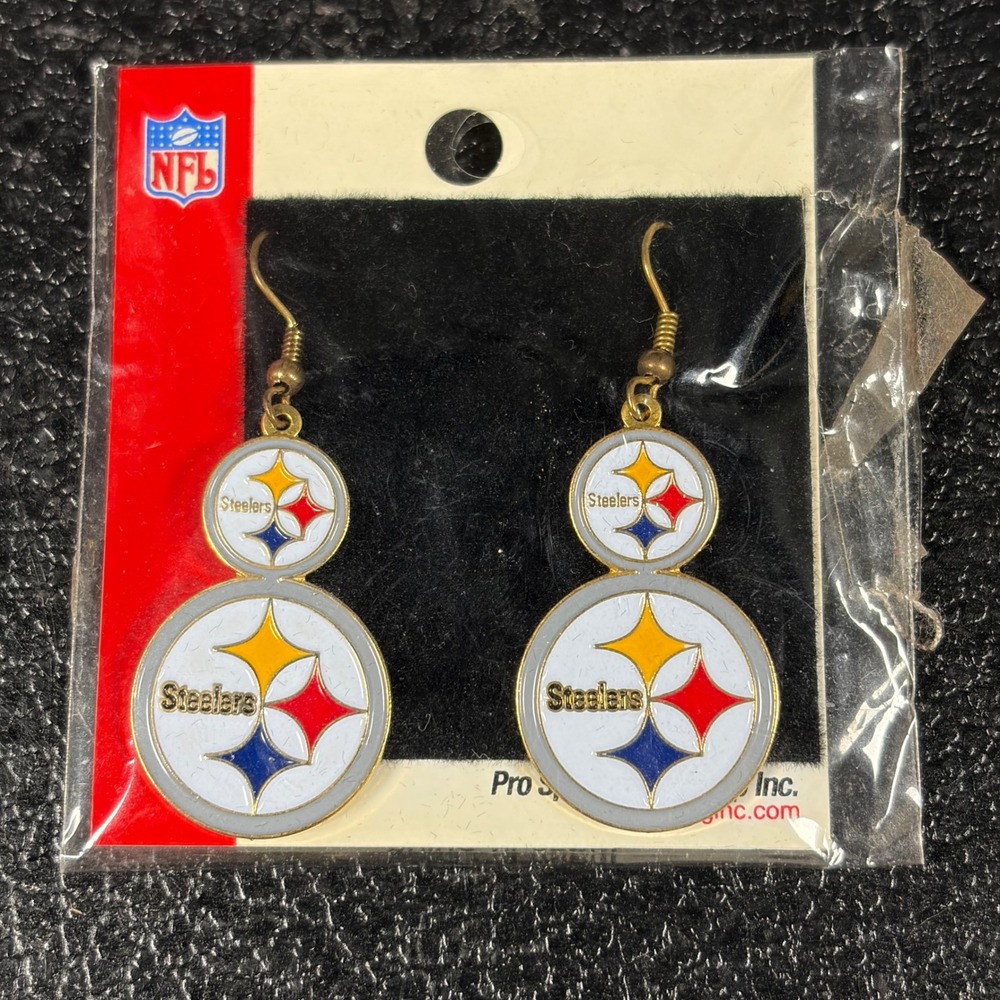 NFL Pittsburgh Steelers Double Circle Dangle Earrings Enamel Pro Specialties NIP
